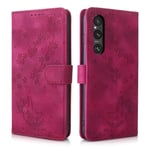 CXTCASE Etui Coque pour Sony Xperia 1 V, Protection Housse en Cuir PU Etui à Rabat Pochette de Portefeuille Compatible avec Sony Xperia 1 V, Rosé Rouge