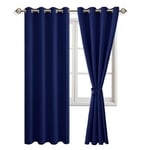 JIUZHEN Rideaux Occultants Rideau Thermique Isolant Anti Chaleur Lot de 2 Rideaux à Oeillets Isolation Lumiere Anti UV pour Chambre Maison Salon 132x215cm(LxH Bleu Foncé