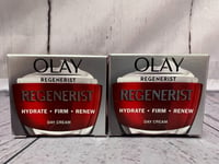 2x 50ml, OLAY Regenerist Day Face Cream, Hydrate, Firm, Renew, Sealed