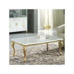 Table basse Laque Blanc Brillant / Or - SEBORGA - L 120 x l 68 x H 43 cm