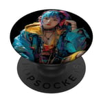 Cyberpunk anime girl PopSockets PopGrip Adhésif