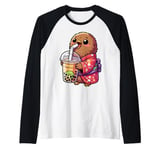 Kiwi Bird Drinking Bubble Tea Japanese Kimono Raglan Baseball Tee