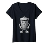 Womens Garbage Trash Can Cartoon Character Design V-Neck T-Shirt