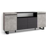 Buffet salon et cuisine, Meuble de Rangement, Commode, 200x87x35cm, 4 Portes, Design industriel, Style moderne, Gris Ciment - Skraut Home