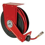 Perel - Dévidoir de tuyau d'air, auto-rétractable, max. 20 bar/290 psi, 15 m, pour compresseur d'air, montage au plafond/au sol/au mur, rouge