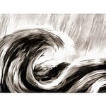 Artery8 Ocean Wave Rain Black White Painting Art Print Canvas Premium Wall Decor Poster Mural