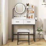 Vanity Dressing Table LED Light Mirror Stool Shelves Drawers Modern White Black