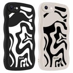 [2 Pièces] Phoona Coque Arrière en Silicone Liquide pour iPhone 8/SE 2022/7/SE 2020 4,7", Boucle Ondulée Cadre Les Lignes Motif Design Antichoc Protection Bumper Cover, pour Femme Fille, pour iPhone 7