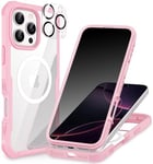 CENHUFO Magnétique Anti Espion Coque iPhone 16 Pro, Compatible avec MagSafe intégré Verre Trempé Protection écran et Protecteur Caméra, Antichoc Téléphone Housse Double Face Etui Intégrale - Rose