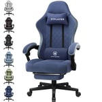 GTPLAYER Chaise Gaming Bureau Ergonomique Fauteuil Gaming Leathaire, accoudoir inclinable, avec Repose-Pieds Bleu foncé