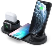 3rd Gen 6 in 1 Wireless Charging Stand For iPhone Samsung iWatch Watch Black