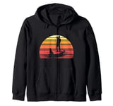 Retro Stand Up Paddler Animal Dog SUP Stand Up Paddling Zip Hoodie