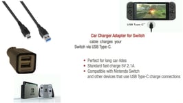 Dual USB Port Travel Adapter In Car Charger with Type-C USB for Nintendo SWITCH