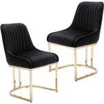 Wahson Office Chairs - Chaises de Salle à Manger Lot de 2 Chaises Salle a Manger en Velours Pieds dorés Chaise Salle à Manger avec Coussin Épais, Noir