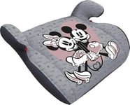 Disney Minnie & Mickey Mouse Réhausseur voiture enfant i-Size ECE R129. Siège auto pour la sécurité des enfants d'une hauteur de 125 à 150 cm. Réhausseur auto, siège pour enfant sur fond gris.