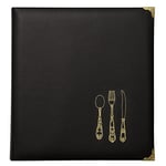 C.R. Gibson Black and Gold Faux Leather Recipe Book with Tabbed Dividers and Sheet Protectors, 11'' W x 11.88'' H