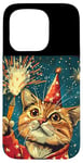 iPhone 15 Pro New Year Cheer with this Happy and Funny looking Cat Design Case