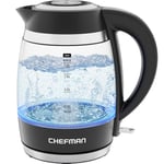 Chefman Electric Kettle, 1.8L 3000W, Hot Water Boiler, Removable Lid for Easy Cleaning, Auto Shut Off, Boil-Dry Protection, Stainless Steel Filter, BPA Free, Borosilicate Glass Electric Tea Kettle