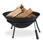 Relaxdays - Brasero, en fonte de fer, point de feu pour jardin avec tisonnier, bol de feu extérieur, HxD 32 x 60 cm, noir
