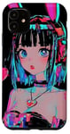 Coque pour iPhone 11 Anime Bunny Girl Vaporwave Esthétique Japonaise Rétro