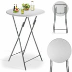 Table haute pliante blanche aspect bois Table de bar ø 60cm Mange-debout rond Table de bistrot jardin terrasse - Casaria