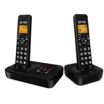 Ornin D1002B Cordless Home Phone with Answering Machine, ECO Technology, Rubber oil injection (Twin Pack, Black)