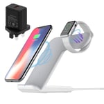 FACEVER 2 in 1 Wireless Charger, Fast Wireless Charging Stand, Qi Charging Station Dock for iPhone 12 Pro Max 11 XR XS 8 Plus Apple Watch 6 SE 5 4 3 2(With QC3.0 Adapter), White