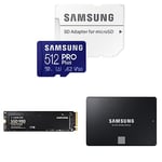 Samsung 512GB PRO Plus MicroSDXC 120MB/s +Adapter & Samsung 980 500 GB PCIe 3.0 (up to 3500mbs) NVMe M.2 & Samsung SSD 870 EVO, 250 GB, Form Factor 2.5”