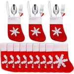 12 st julbestickshållare Julröd bestickssats Tomte Strumpbyxor Fickor Knivar Gafflar Påsar Julservis Hållare Julbord 1 Set x 12 pcs