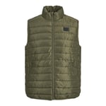 Jack & Jones Mens Puffer Gilet with Stand Up Collar Lightweight - Olive - Size Small