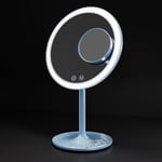 EMKE® Miroir de Maquillage avec lumière, Miroir de Bureau éclairé avec grossissement 1X/3X, Miroir de courtoisie Rond avec 3 réglages de Couleur, contrôle Tactile, Rotation à 90 degrés, Bleu