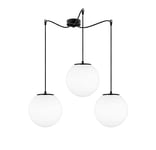 Sotto Luce Tsuki lampe suspension boule à 3 lumières - verre opale mat/noir - câbles textiles noirs de 1,5 m - rosace de plafond noire - 3 x E27 - ø 25 cm