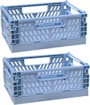 Caisse Pliable Plastique,Empilable Cagettes Plastique Pliable Paniers Rangement avec Poignée Panier Rangement Plastique pour Chambre à Coucher Bureau Cuisine (Bleu,20×15×9cm)