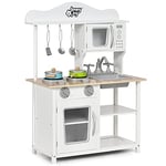 GIANTEX Cuisine d'Imitation pour Enfant 3+ Ans, Jouet Cuisine en Bois avec Cuisinière, Four, Micro-Ondes et Évier, Accessoires Variés Fournis, Idéal Cadeau Éducatif de Fête, Blanc