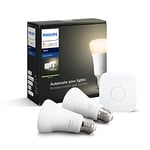 Philips Hue White Kit de Démarrage 2 ampoules LED connectées + Pont de connexion Hue, compatible Bluetooth - Fonctionne avec Alexa