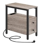 HOOBRO Table d'Appoint avec Station de Charge, Table de Chevet avec 2 Tiroirs, Ports USB et Prises de Courant, Bout de Canapé pour Petits Espaces, Salon, Chambre, Grège EBG542BZ01