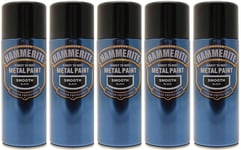 5x Hammerite SMOOTH BLACK Direct to Rust Metal Spray Paint Aerosol 400ml