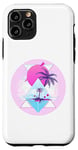 Coque pour iPhone 11 Pro Purple Palm Tree Island Triangles bleus et cercles roses