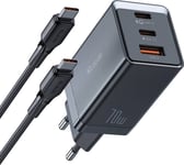 Mcdodo Ch-1543 Gan-Lader, 2X Usb-C, 1X Usb, 67W + Usb-C Til Usb-C-Kabel 2M (Svart)