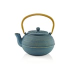 Beka Yuan théière en fonte japonaise 0,9 L - Théière avec infuseur en inox, anse rabattable et bec veseur anti-goutte - Bouilloire compatible avec tous feux - Théière orientale bleue