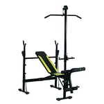 HOMCOM Banc de musculation Fitness entrainement complet dossier réglable cordes traction curler supports barre et haltères noir et jaune