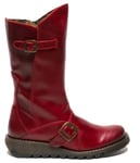 Fly London Womens Red MES 2 Wedge Heel Buckle Mid-Calf Leather Zip Platform Boots - Size UK 3