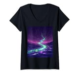 Womens Mystical Cosmic River: Ethereal Galaxy Art For Stargazers V-Neck T-Shirt