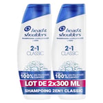 Head & Shoulders Classic 2 en 1 Shampoing Antipelliculaire 2x300ml; Jusqu'à 100% des Pellicules Éliminées, Cliniquement Prouvé; Tous Types de Cheveux; Usage Quotidien; Rafraîchissant