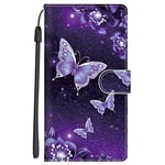 Xkladz Coque pour Xiaomi Redmi Note 12 4G Protection Pochette Housse Motif PU Étui en Cuir Portefeuille Flip Case Magnétique Etui à Rabat Antichoc Fente Carte Support Cover, Papillon Violet