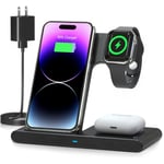 Trådlös laddare iPhone laddningsstation: 3 i 1 laddningshållare för flera enheter för Apple-iPhone 15 14 Pro Max 13 12 11-iPhone Watch-Airpods 3 2 Pro.