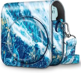 Housse pour Fujifilm Instax Mini 11 Appareil Photo Instantané-Sac de Caméra en Cuir Voyage Caméra Cover Case Sac avec bandoulière Amovible,Vague Bleu