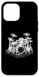 Coque pour iPhone 12 Pro Max Ensemble de batterie 3D Wireframe - Vintage Drummer Drums Lover