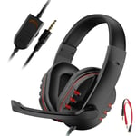 Rouge Casque de jeu filaire avec microphone et contrôle du volume, écouteur gamer, casque supra-auriculaire, téléphone sauna gamer, Xbox, PS4, PC, 3.5mm ""Nipseyteko