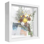 SUNMEG Cadre 3D Profond 20x20 cm Cadre Photo Vitrine 3D Cadre Boîte en Bois Cadre d'Objet Carrée pour Médailles, Billets, Fleurs, Souvenirs, Diamond Painting